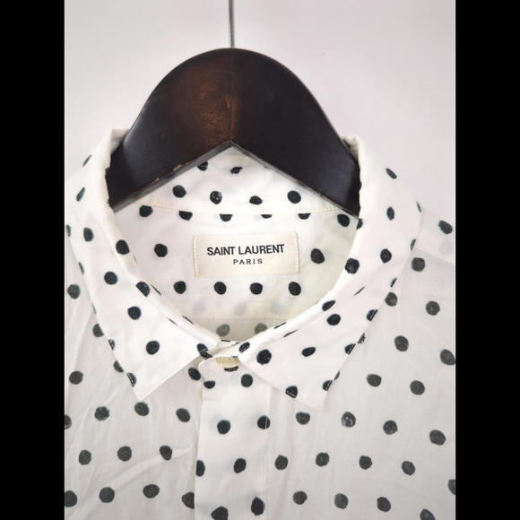 [SOLD] EXCELLENT SAINT LAURENT PARIS Men Sz 16 x 41 L White Polka Dot Shirt SLP - Picture 3 of 10